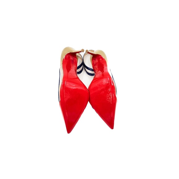 Christian Louboutin Patent Leather PVC Red Navy D'orsay Pumps Heels 37.5 - Picture 10 of 10